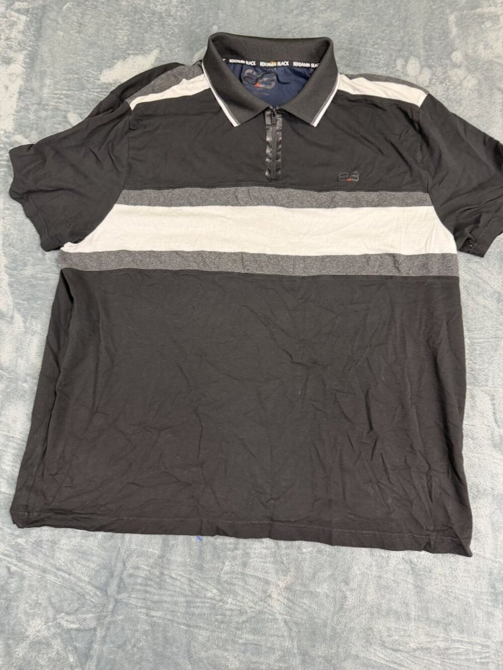 Benjamin Black Mens Black Gray Striped Short Sleeve Polo Shirt 3X
